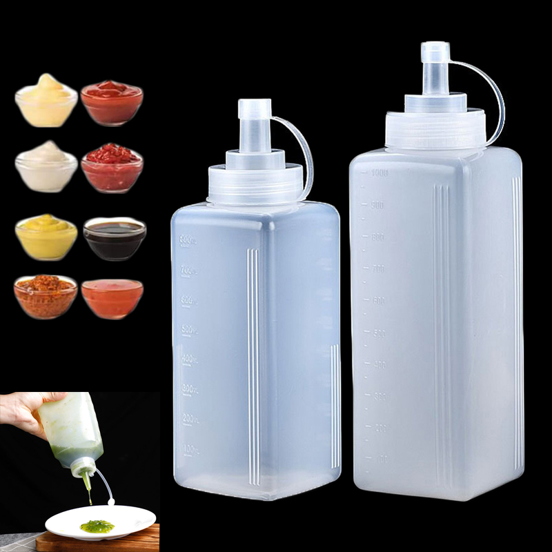 Salad Dressing Bottle - 450-1000ml Squeeze Condiment Bottle with Lid