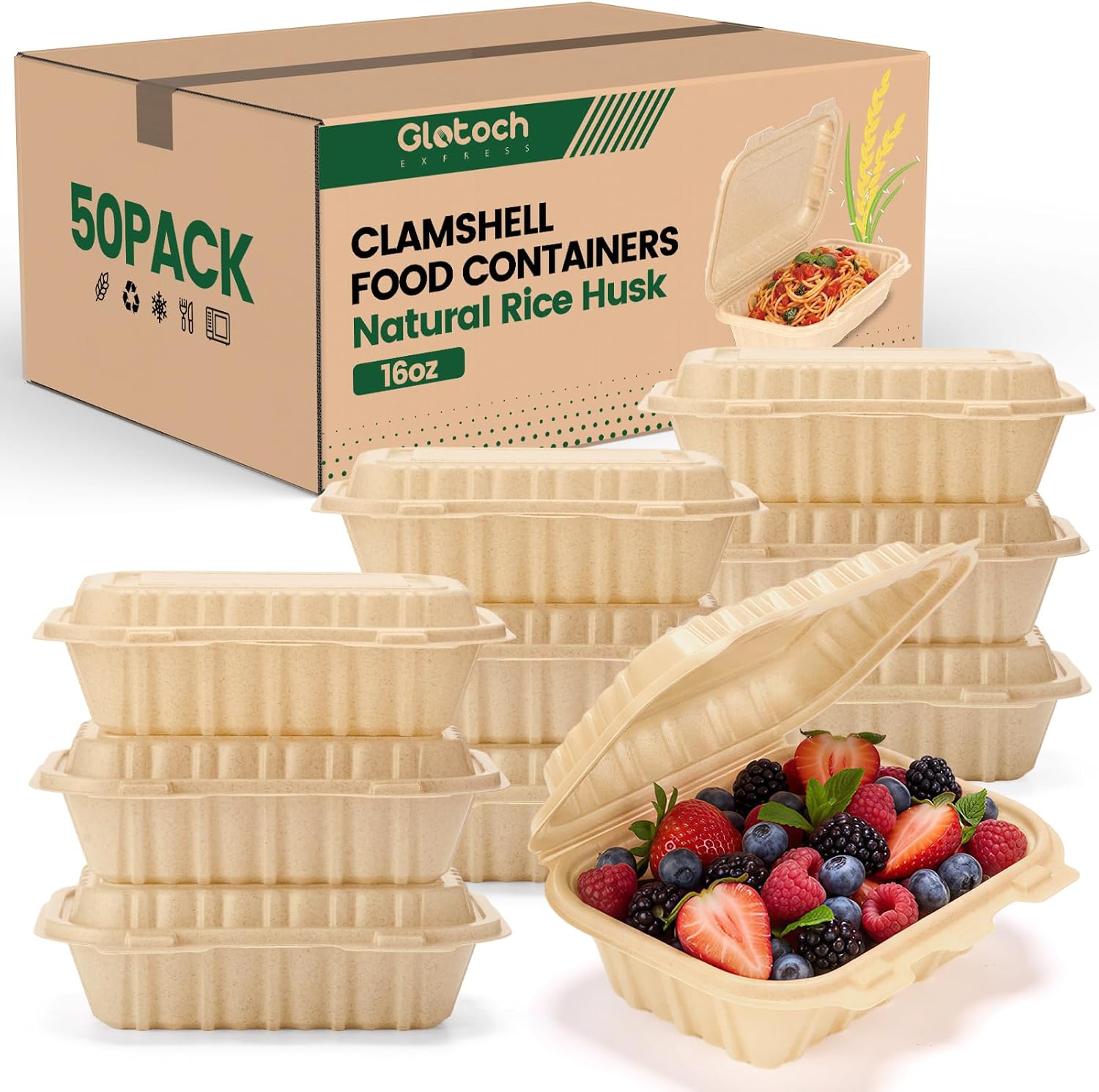 Food Storage Safety - 50 Pack 16oz Clamshell Take Out