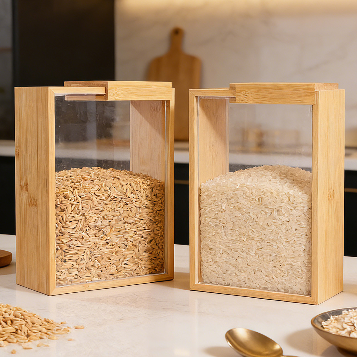 Food Storage Lidl - E9 1Pcs Bamboo Cereal Rice Storage