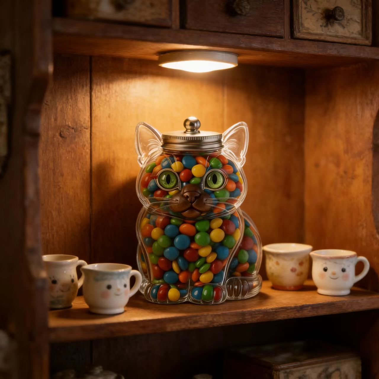 Cute Cat Shaped Glass Candy Ja - Food Storage With Glass Lids ulasan dan harga