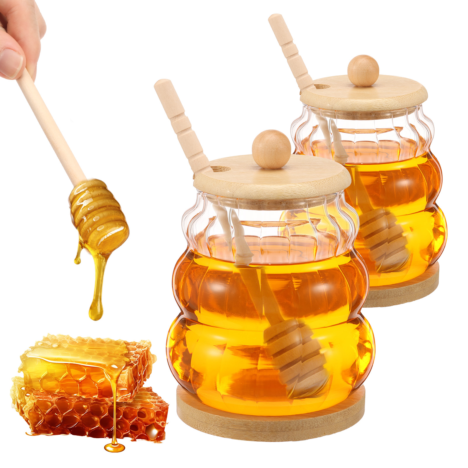 2Pcs Glass Honey Jar with Dipp - Food Storage Lidl ulasan dan harga