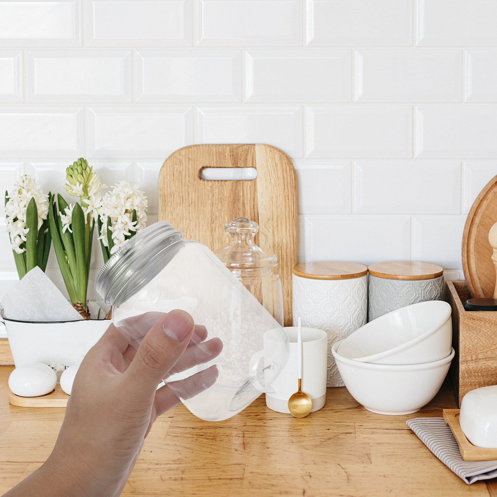 4Pcs Clear Plastic Jars with A - Food Storage With Lids ulasan dan harga