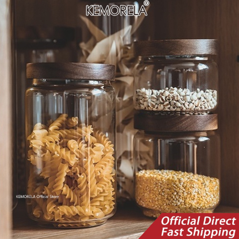 Wood Lid Glass Airtight Canist - Food Storage With Glass Lids ulasan dan harga