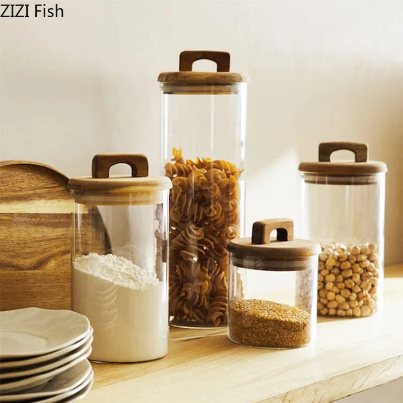 Wooden Lid Glass Storage Jar C - Food Storage Lidl ulasan dan harga