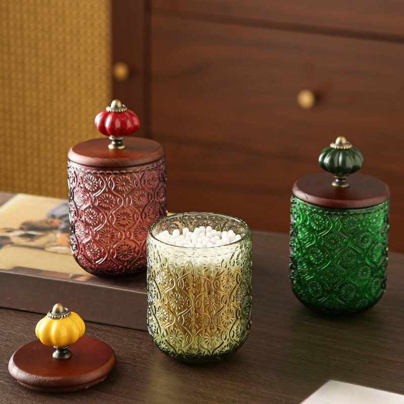 Retro glass cotton swab storag - Food Storage Youtube ulasan dan harga