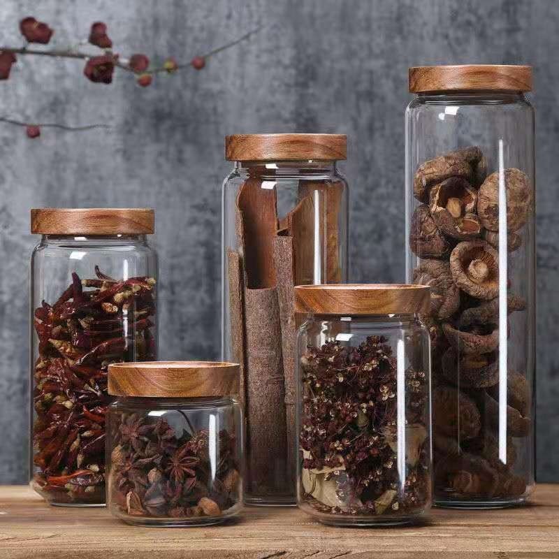 Round Glass Tube Jar Acacia Wo - Food Storage Youtube ulasan dan harga