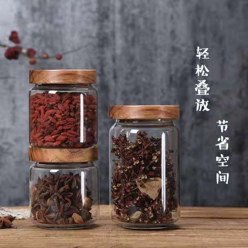Round Glass Tube Jar Acacia Wo - Food Storage Youtube ulasan dan harga