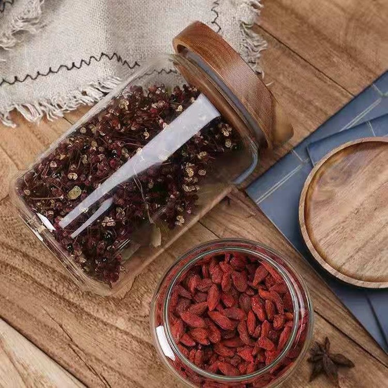 Round Glass Tube Jar Acacia Wo - Food Storage Youtube ulasan dan harga