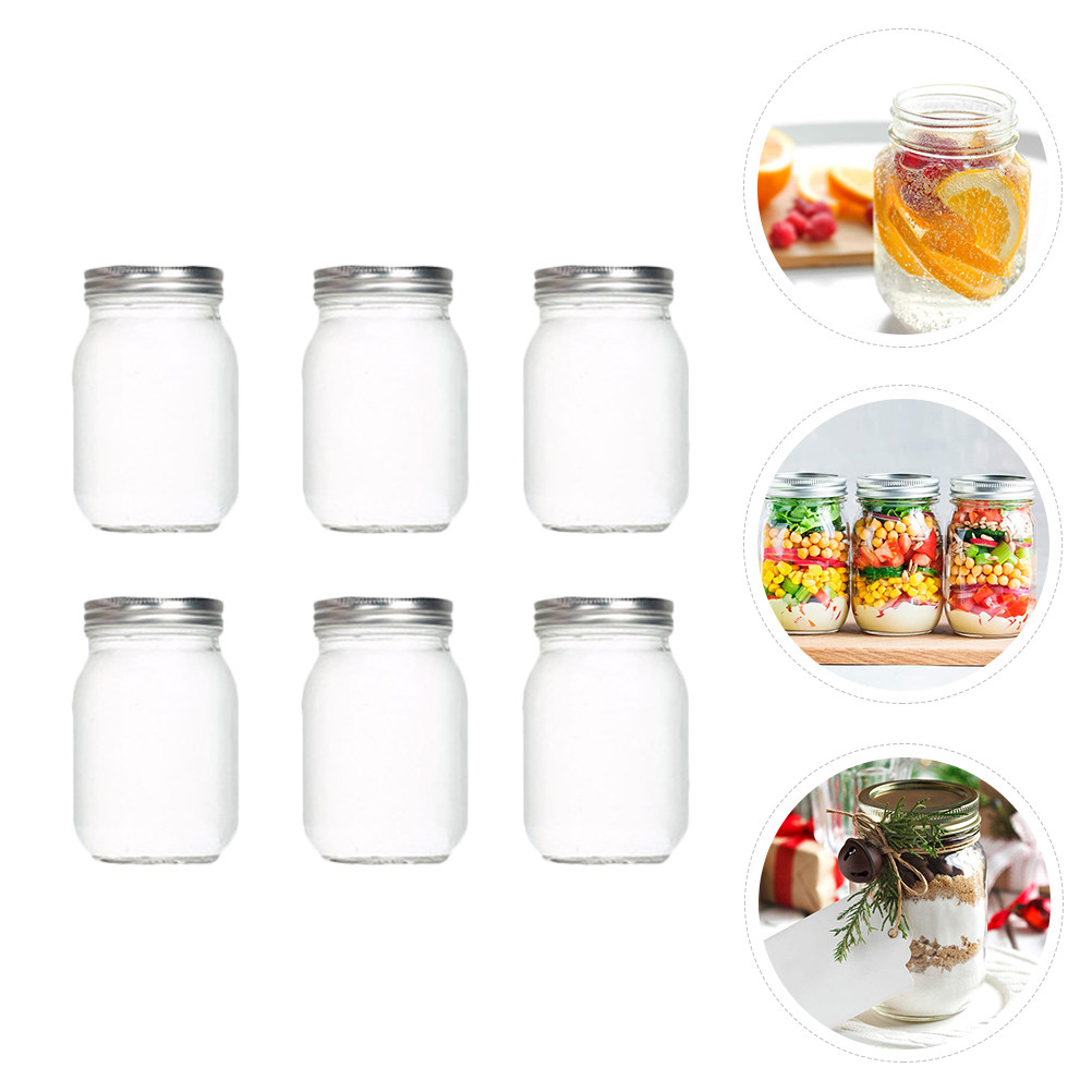 6Pcs Transparent Round Glass J - Food Storage With Glass Lids ulasan dan harga