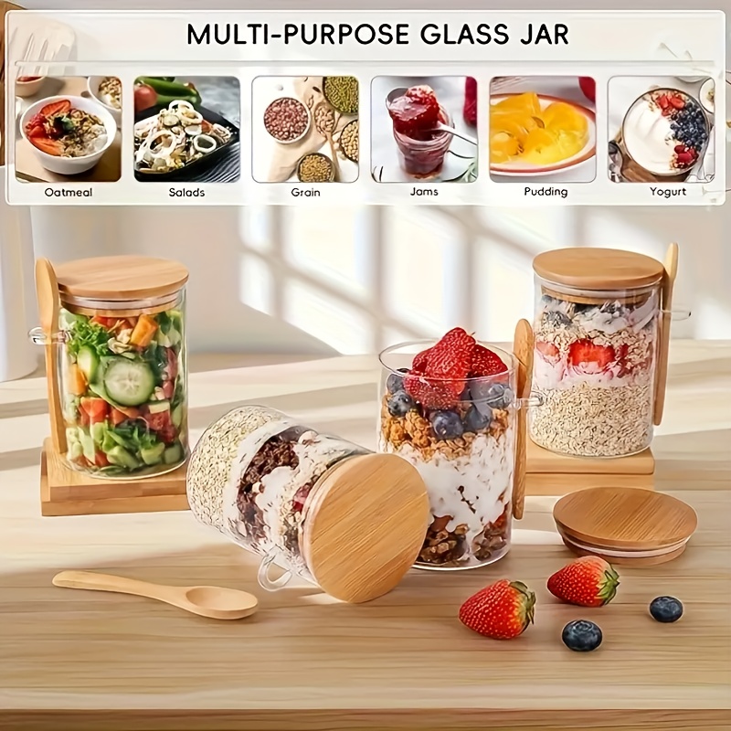 1/2/4/8Pcs Oatmeal Glass Cup S - Food Storage With Glass Lids ulasan dan harga