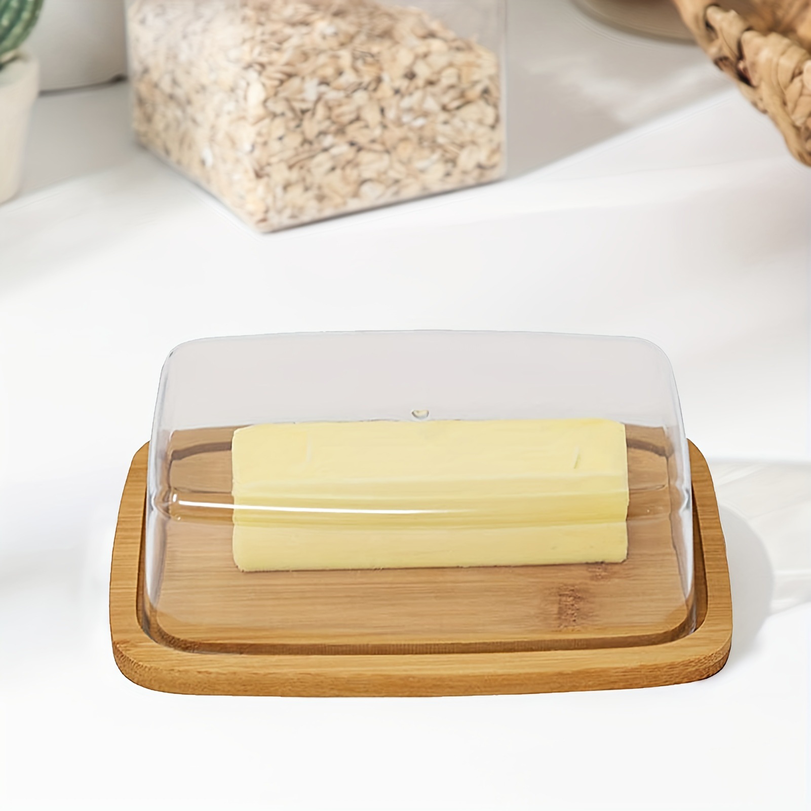 Bamboo Butter Dish Rectangular - Food Storage With Glass Lids ulasan dan harga