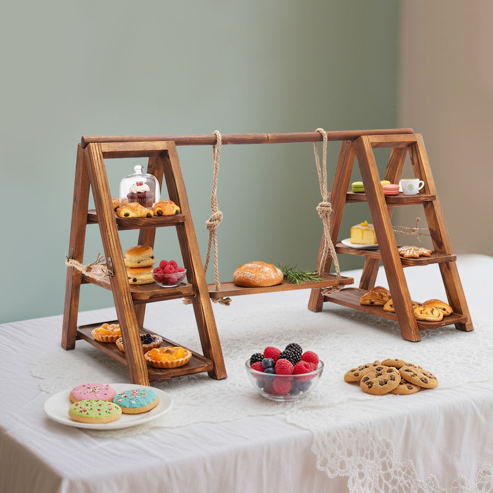 Wooden 3 Tiers Cupcake Display - Food Storage Usa ulasan dan harga