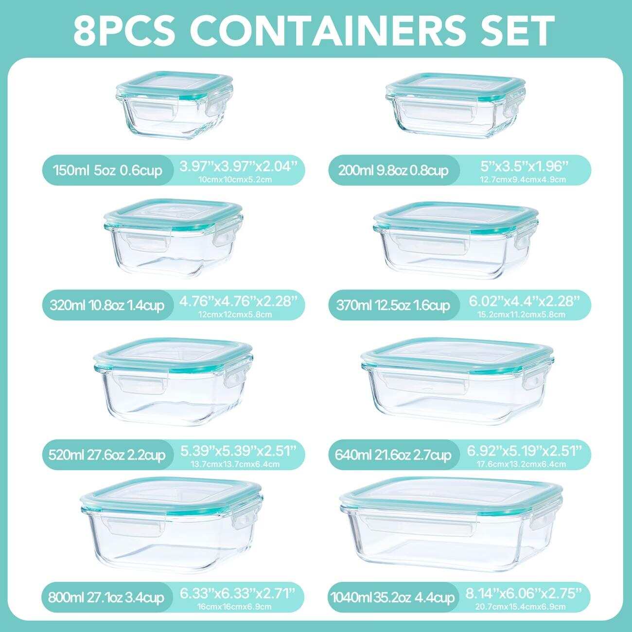 16pcs Sealed Glass Food Storag - Food Storage With Glass Lids ulasan dan harga