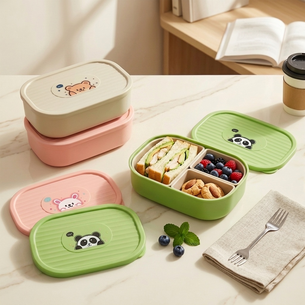 Cute Plastic Divided Lunch Box - Food Storage Safety ulasan dan harga